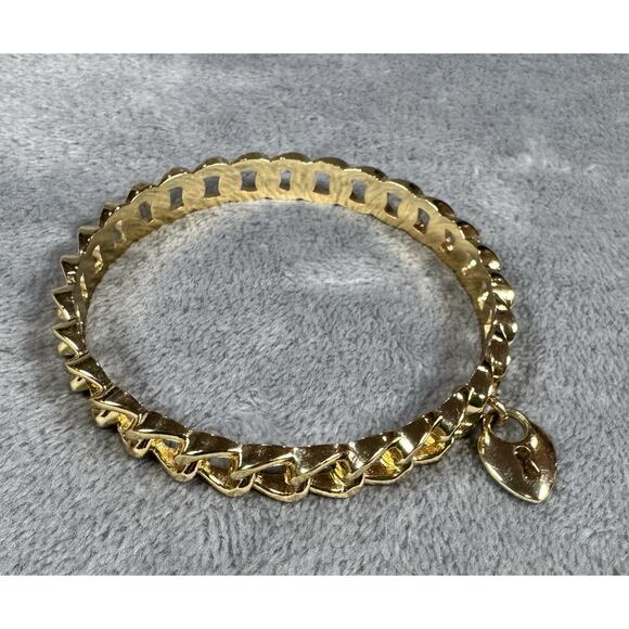 Vintage Graziano Gold Tone Chunky Chain Bangle Bracelet w/ Heart Padlock Charm - Picture 3 of 7